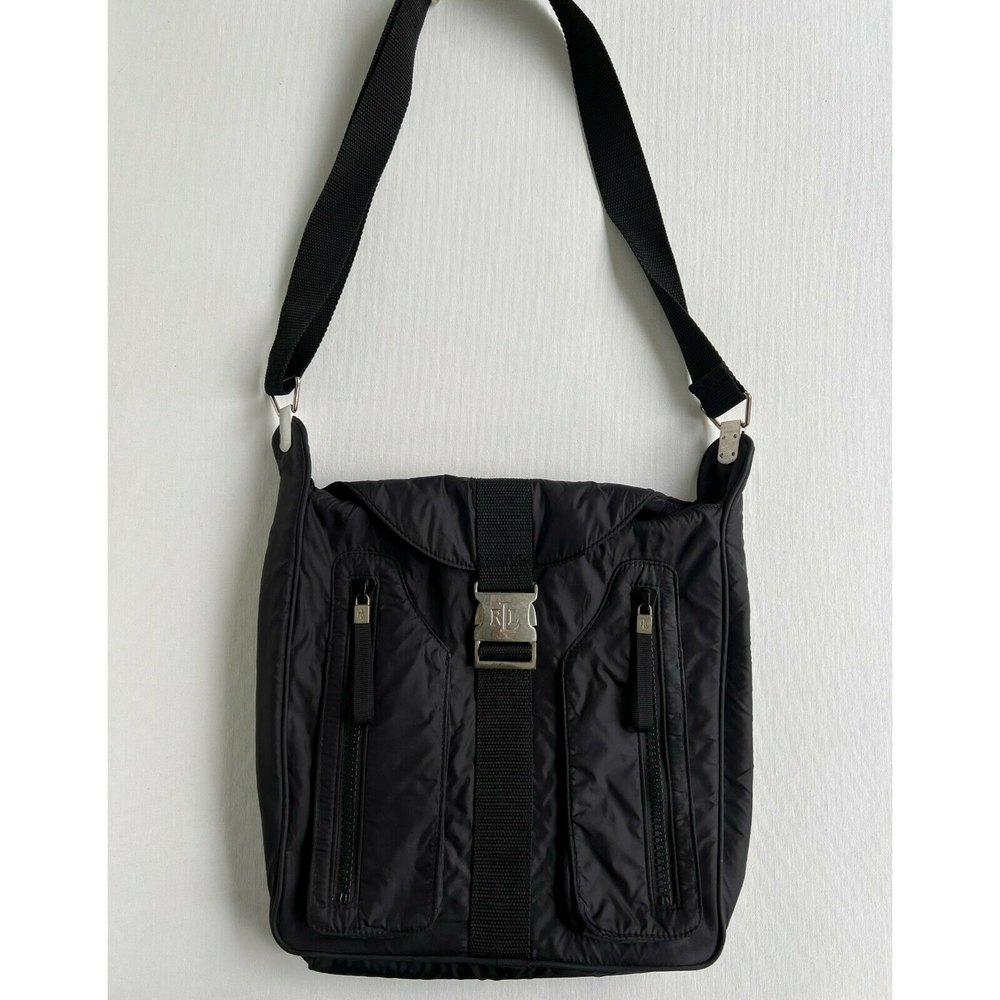 Lauren Ralph Lauren Nylon Messenger Crossbody Shoulder Bag with Buckle Black